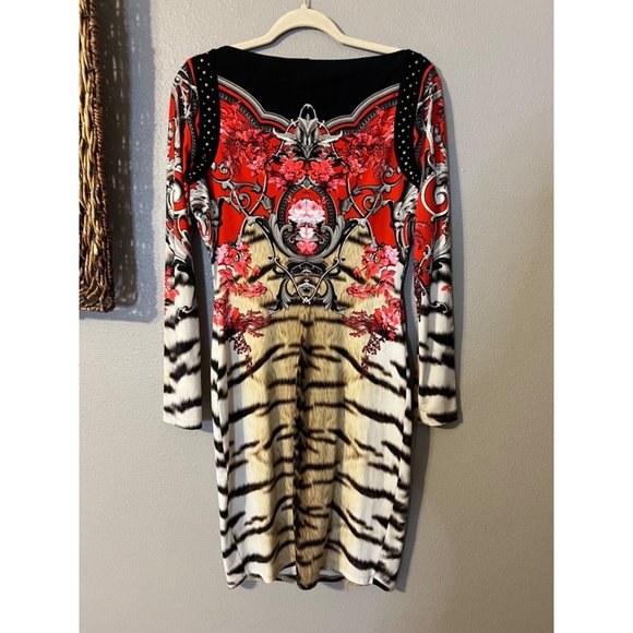 Roberto Cavalli Dress Long Sleeve Stretch Silk Animal Flowers Small Luxury $1250 - Picture 8 of 12